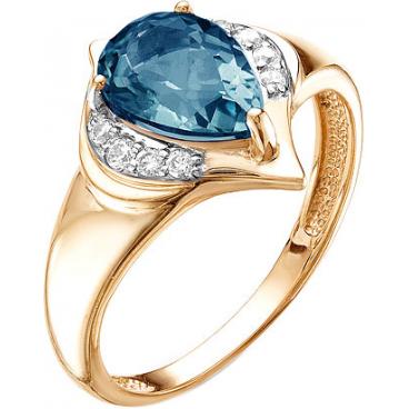 Золотое кольцо Ювелирные Традиции K122-3233TL с Лондон топазом, фианитами 1