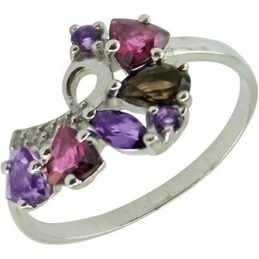 Серебряное кольцо Ювелирные Традиции K620-1370M1 с аметистами, раухтопазом, родолитами, фианитами 1 Серебряное кольцо Ювелирные Традиции K620-1370M1 с аметистами, раухтопазом, родолитами, фианитами 1