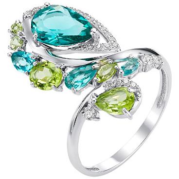 Серебряное кольцо Ювелирные Традиции K620-4152M3 с искусственными параибами, хризолитами, фианитами 1 Серебряное кольцо Ювелирные Традиции K620-4152M3 с искусственными параибами, хризолитами, фианитами 1