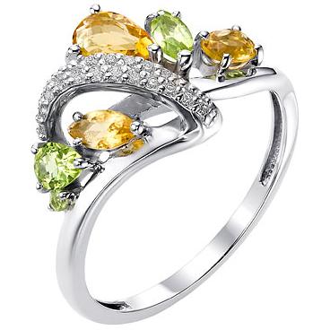 Серебряное кольцо Ювелирные Традиции K620-4154M2 с цитринами, хризолитами, фианитами 1 Серебряное кольцо Ювелирные Традиции K620-4154M2 с цитринами, хризолитами, фианитами 1