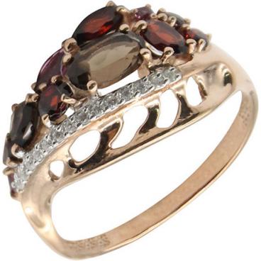 Серебряное кольцо Ювелирные Традиции K6214-3145M2 с гранатами, родолитами, раухтопазами, фианитами 1