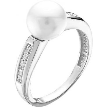 Серебряное кольцо Серебро России KM049-42337 с жемчугом, фианитами 1 Серебряное кольцо Серебро России KM049-42337 с жемчугом, фианитами 1