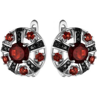 Серебряные серьги круглые Sandara LSE082 с гранатами, фианитами 1 Серебряные серьги круглые Sandara LSE082 с гранатами, фианитами 1