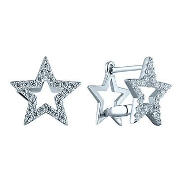 Серебряные двухсторонние серьги звездочки Element47 by JV ME100901A0B2 с цирконием 1 Серебряные двухсторонние серьги звездочки Element47 by JV ME100901A0B2 с цирконием 1