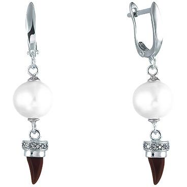 Серебряные длинные серьги Element47 by JV NC2349-ES011 с жемчугом, цирконием, ониксом 1 Серебряные длинные серьги Element47 by JV NC2349-ES011 с жемчугом, цирконием, ониксом 1