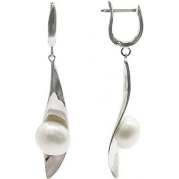 Серебряные длинные серьги Element47 by JV NC2349-ES013 с жемчугом 1 Серебряные длинные серьги Element47 by JV NC2349-ES013 с жемчугом 1