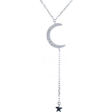 Серебряное колье цепь с подвесками Element47 by JV NL-H0307/BK с цирконием 1 Серебряное колье цепь с подвесками Element47 by JV NL-H0307/BK с цирконием 1