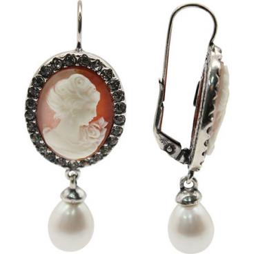 Серебряные серьги Stile Italiano P0689 с жемчугом, цирконием, ювелирной смолой 1 Серебряные серьги Stile Italiano P0689 с жемчугом, цирконием, ювелирной смолой 1