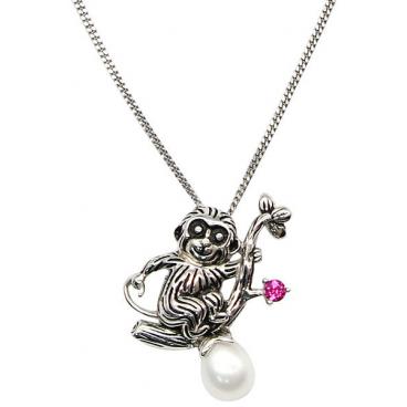 Серебряное колье цепь с подвесками Element47 by JV PS110006N-1 с жемчугом, искусственным рубином 1 Серебряное колье цепь с подвесками Element47 by JV PS110006N-1 с жемчугом, искусственным рубином 1