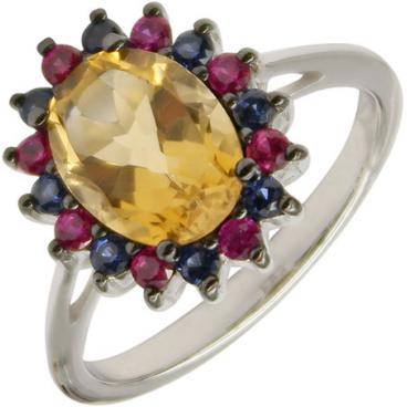 Серебряное кольцо Митра Ювелир R-1051-CI-NLB-IRU-BR с цитрином, искусственными рубинами, нанокристаллами 1 Серебряное кольцо Митра Ювелир R-1051-CI-NLB-IRU-BR с цитрином, искусственными рубинами, нанокристаллами 1