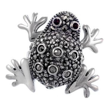 Женская серебряная брошь Национальное Достояние R-275-nd с марказитами Swarovski, гранатами 1