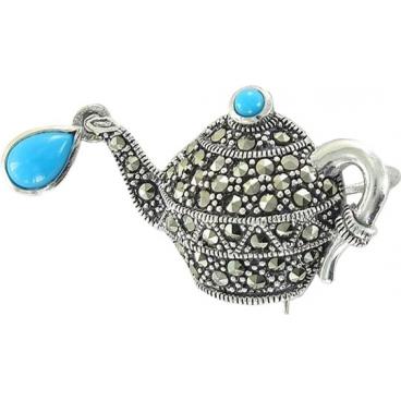 Брошка из серебра Национальное Достояние R-591-BIRJUZA-nd с марказитами, бирюзой 1 Брошка из серебра Национальное Достояние R-591-BIRJUZA-nd с марказитами, бирюзой 1