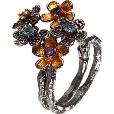 Серебряное кольцо Element47 by JV R00481 с топазами, аметистами, цитринами, цирконием 1 Серебряное кольцо Element47 by JV R00481 с топазами, аметистами, цитринами, цирконием 1