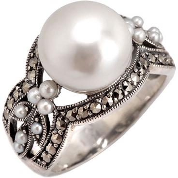 Серебряное кольцо Винтаж RKR012 с жемчугом, марказитами 1