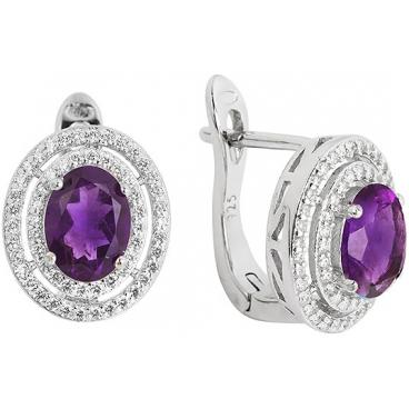 Серебряные серьги Sandara RNE047 с аметистами, фианитами 1 Серебряные серьги Sandara RNE047 с аметистами, фианитами 1