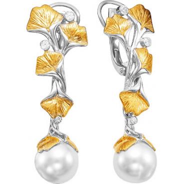 Серебряные серьги Серебро России S-1361003RZ10100-54353 с жемчугом, фианитами 1 Серебряные серьги Серебро России S-1361003RZ10100-54353 с жемчугом, фианитами 1