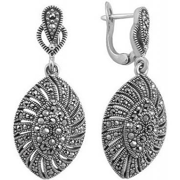 Серебряные длинные серьги Национальное Достояние S-744-nd с марказитами 1