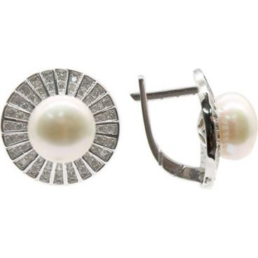 Серебряные круглые серьги Element47 by JV S0800603E с жемчугом 1 Серебряные круглые серьги Element47 by JV S0800603E с жемчугом 1