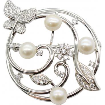 Серебряная брошь Element47 by JV S0800792B с жемчугом, цирконием 1 Серебряная брошь Element47 by JV S0800792B с жемчугом, цирконием 1