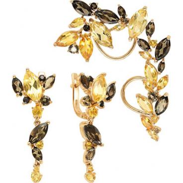 Золотые серьги Ювелирные Традиции S120-2389M2 с раухтопазами, цитринами 1