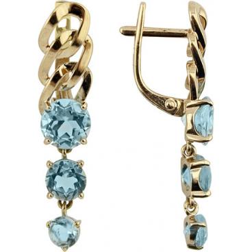 Золотые длинные серьги Ювелирные Традиции S120-3772T с топазами 1 Золотые длинные серьги Ювелирные Традиции S120-3772T с топазами 1