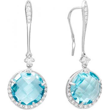 Серебряные круглые серьги Серебро России S2-569-43805 с топазами, фианитами 1 Серебряные круглые серьги Серебро России S2-569-43805 с топазами, фианитами 1