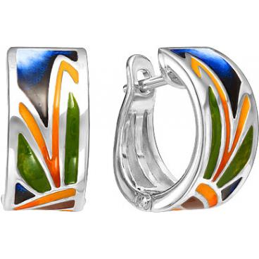 Серебряные серьги кольца конго Ювелирные Традиции S6110-3336 с эмалью 1 Серебряные серьги кольца конго Ювелирные Традиции S6110-3336 с эмалью 1