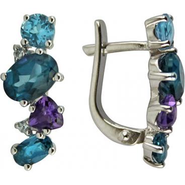 Серебряные серьги Ювелирные Традиции S620-1368M4 с топазами, аметистами 1 Серебряные серьги Ювелирные Традиции S620-1368M4 с топазами, аметистами 1
