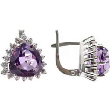 Серебряные серьги Ювелирные Традиции S620-191Am с аметистами, фианитами 1 Серебряные серьги Ювелирные Традиции S620-191Am с аметистами, фианитами 1