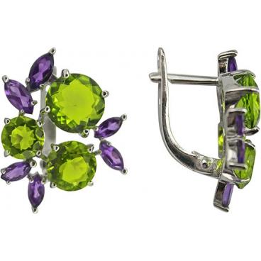 Серебряные серьги Ювелирные Традиции S620-3461M44 с аметистами, искусственными хризолитами 1 Серебряные серьги Ювелирные Традиции S620-3461M44 с аметистами, искусственными хризолитами 1