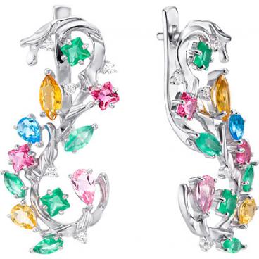 Серебряные серьги Ювелирные Традиции S620-3464M25 с ситаллами, фианитами 1 Серебряные серьги Ювелирные Традиции S620-3464M25 с ситаллами, фианитами 1