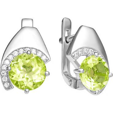 Серебряные серьги Ювелирные Традиции S620-4138HR с хризолитами, фианитами 1 Серебряные серьги Ювелирные Традиции S620-4138HR с хризолитами, фианитами 1