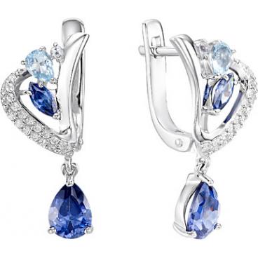 Серебряные серьги Ювелирные Традиции S620-4154M6 с искусственными танзанитами, топазами, фианитами 1 Серебряные серьги Ювелирные Традиции S620-4154M6 с искусственными танзанитами, топазами, фианитами 1