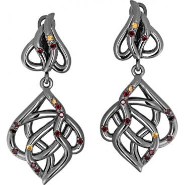 Серебряные длинные серьги Algenda SET9-E с цитринами, гранатами 1