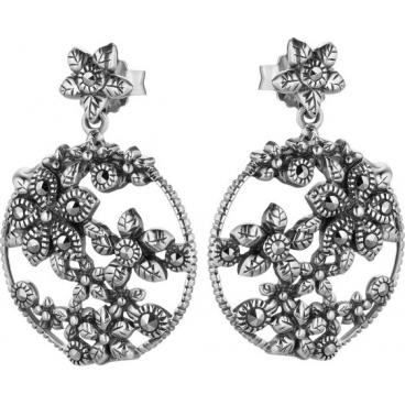 Серебряные серьги круглые Винтаж TJE267 с марказитами 1